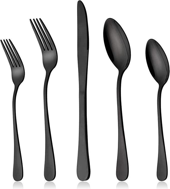 Black Silverware Set, LIANYU 20 Piece Stainless Steel Flatware Cutlery Set for 4, Mirror Finish, ... | Amazon (US)