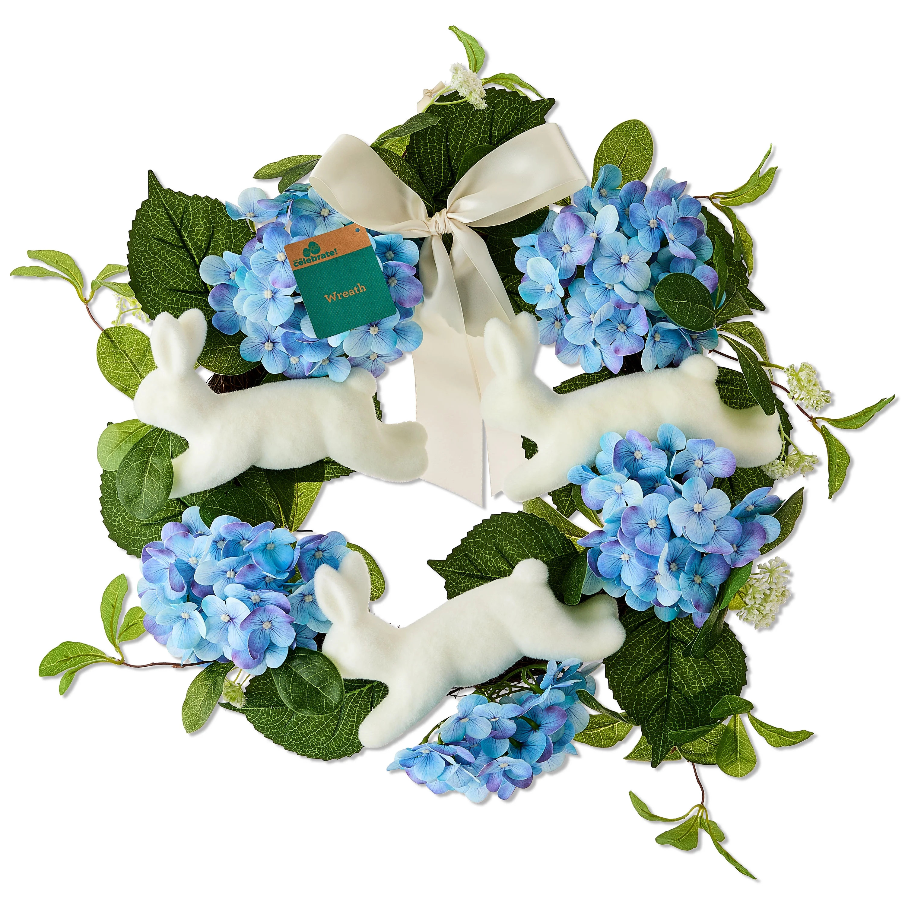 Bunny and Hydrangea Wreath, Blue and White, 22", Easter by Way To Celebrate | Walmart (US)