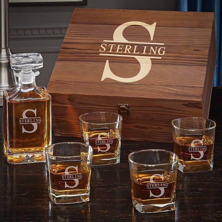 Personalized Whiskey Decanter Set with Wood Gift Box - Custom Bourbon and Scotch Gift Boxed Set | Amazon (US)