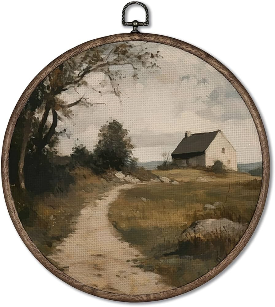 Giosve Vintage Farmhouse Nature Round Wall Art Canvas Framed Poster, Rustic Countryside Nature Sc... | Amazon (US)