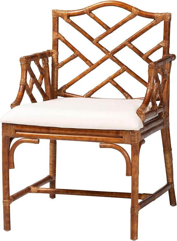 Bali & pari Aella Marbled Tortoise Natural Rattan Dining Chair - Handcrafted Wicker Armchair with... | Amazon (US)