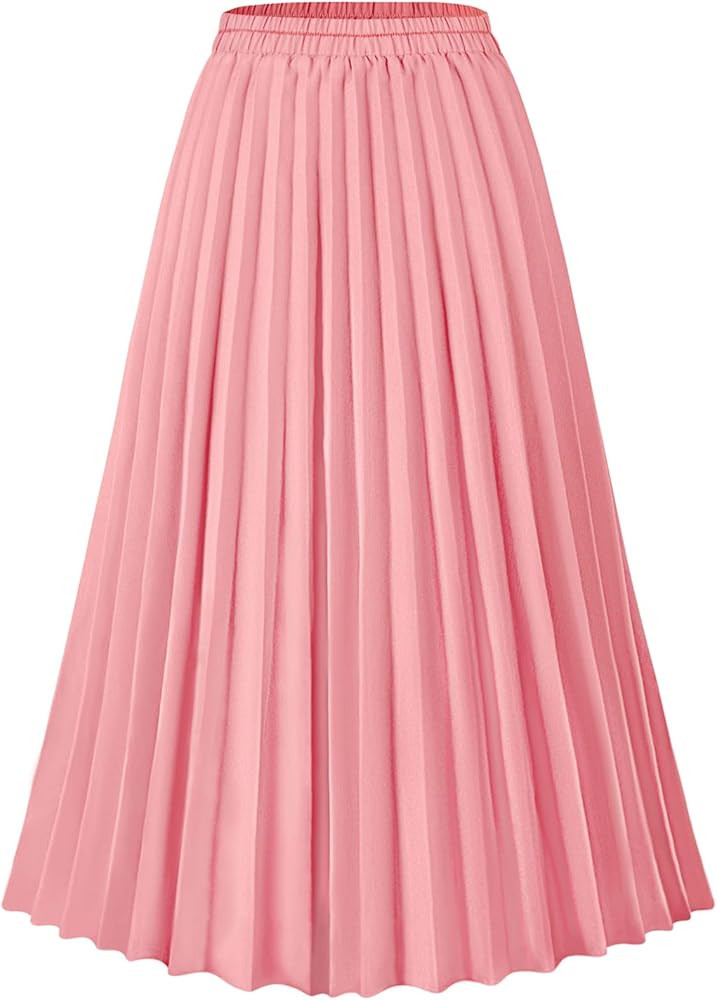 Basoteeuo Womens Skirt Leopard Print Midi Long Shirring Pleated Skirts High Waisted A Line Skirts | Amazon (US)