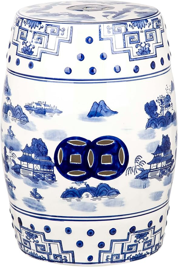 Safavieh Castle Gardens Collection Glazed Ceramic Blue Gateless Mist Chinoiserie Garden Stool | Amazon (US)