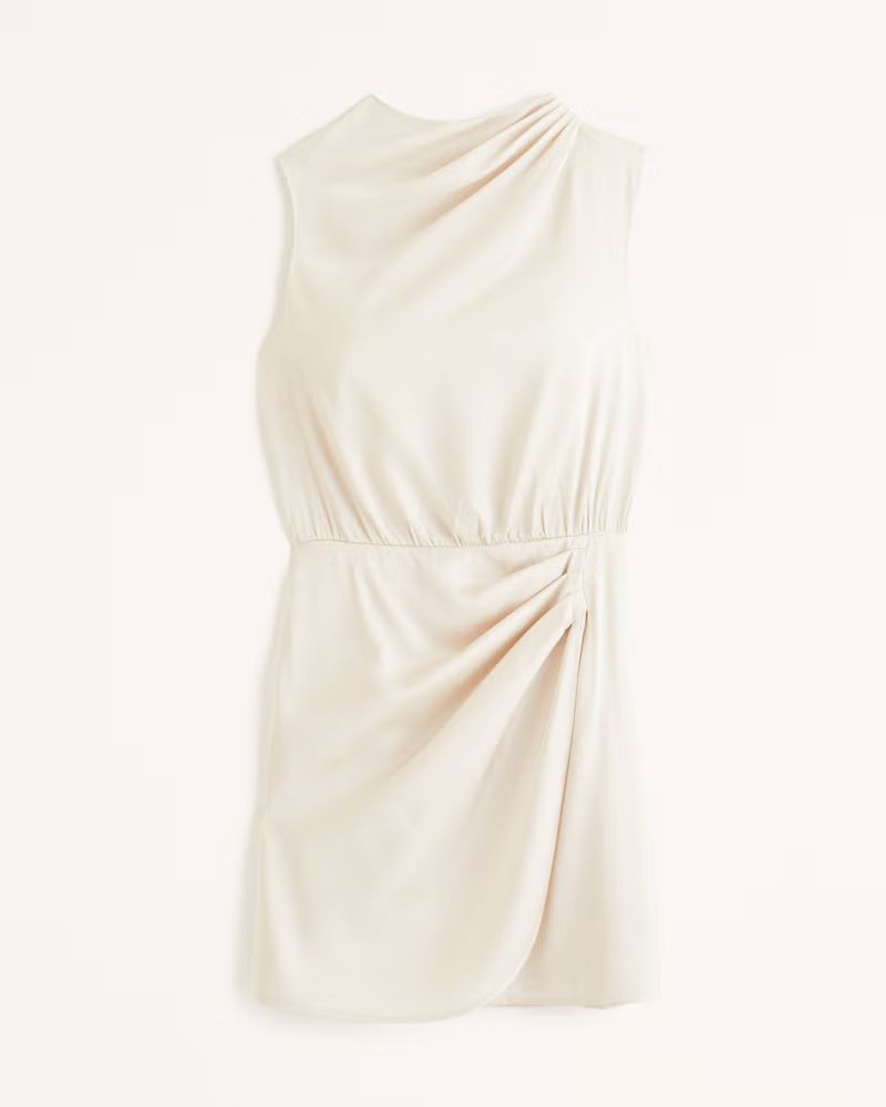 Satin Draped High-Neck Mini Dress | Abercrombie & Fitch (US)
