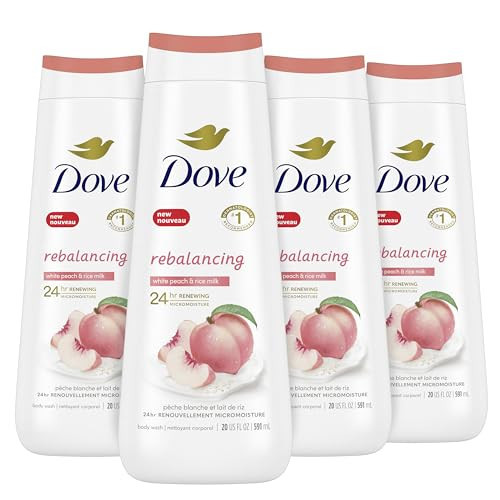 Dove Body Wash Rebalancing White Peach & Rice Milk, 4 Count for Renewed, Healthy Looking Skin, Moisturizing Gentle Skin Cleanser with 24hr Renewing MicroMoisture, 20 oz | Amazon (US)