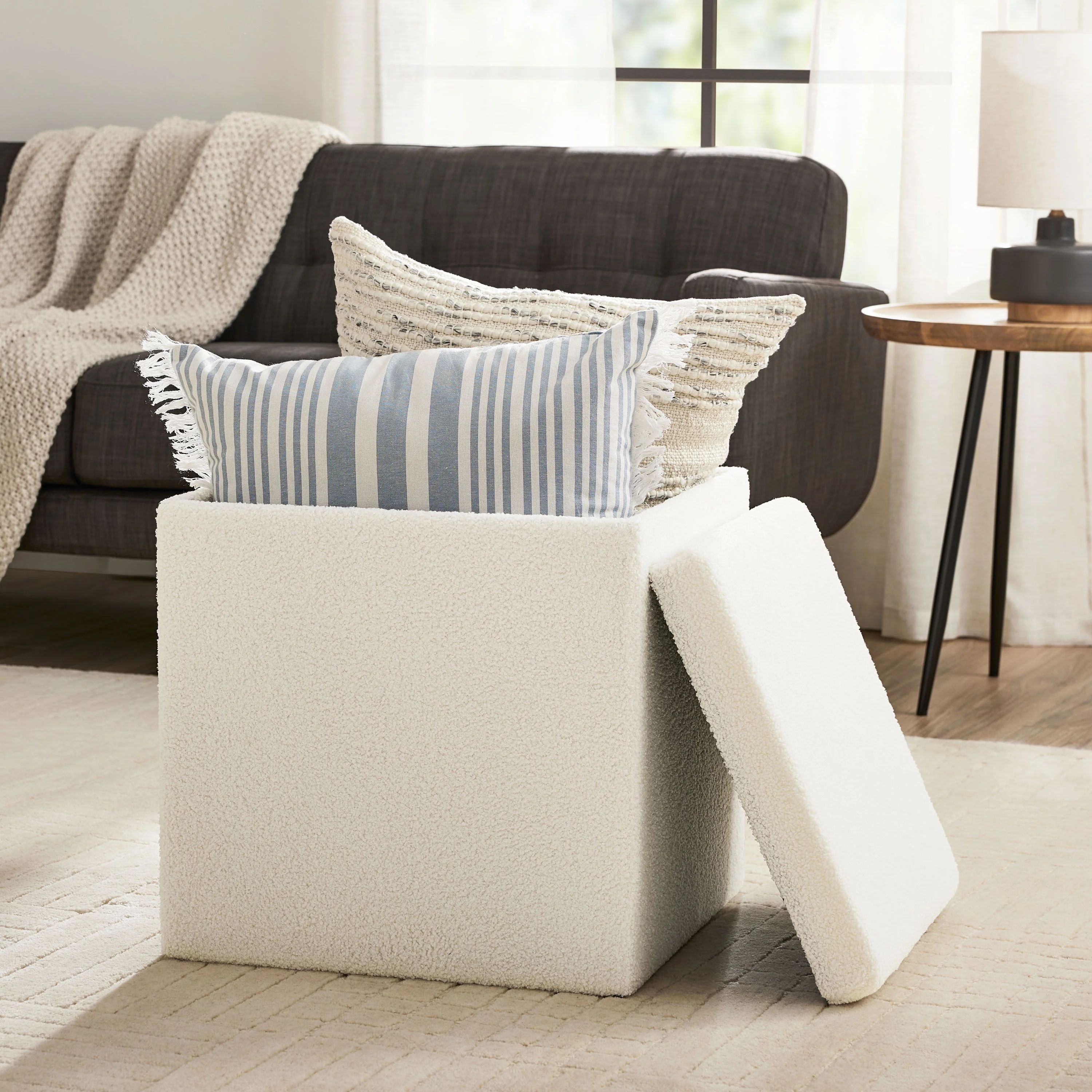 Mainstays Large Cube Storage Ottoman, Cream - Walmart.com | Walmart (US)