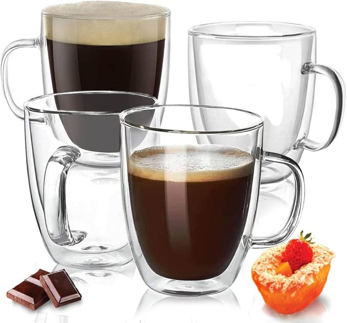 Xabono (4 Pack) Insulated Cup Large Clear Coffee Mug 350Ml Coffee Mug Double Wall Tea Cup with Ha... | Amazon (US)