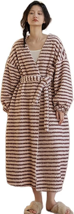 Thickened Premium Womens Plush Soft Robe Fluffy, Warm, Fleece Sherpa Shaggy Wool Bathrobe Nightgo... | Amazon (US)