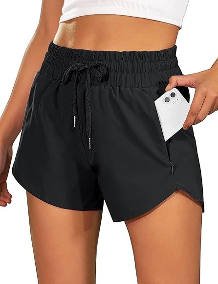 BMJL Women's Running Shorts High Waisted Athletic Shorts Summer Gym Workout Short with Zipper Poc... | Amazon (US)