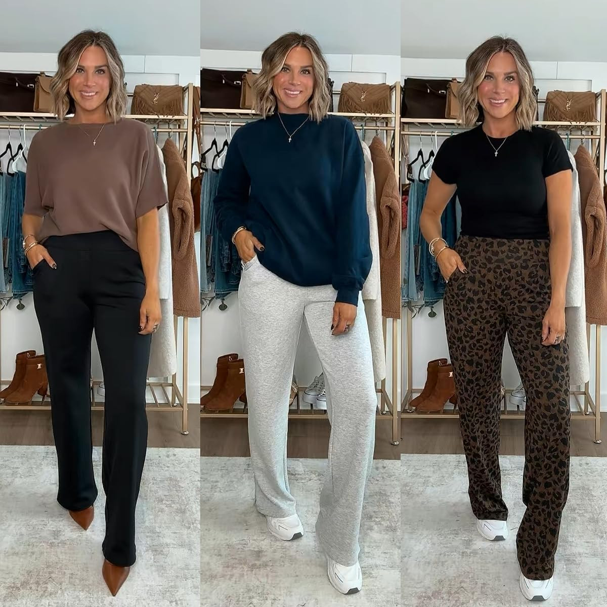 The only 3 pants every busy woman needs in her closet this fall! I am 5’6 143lbs size m in pants 31” inseam, shirts all size small, shoes fit true to size

#LTKmomlife #LTKActive #LTKTravel