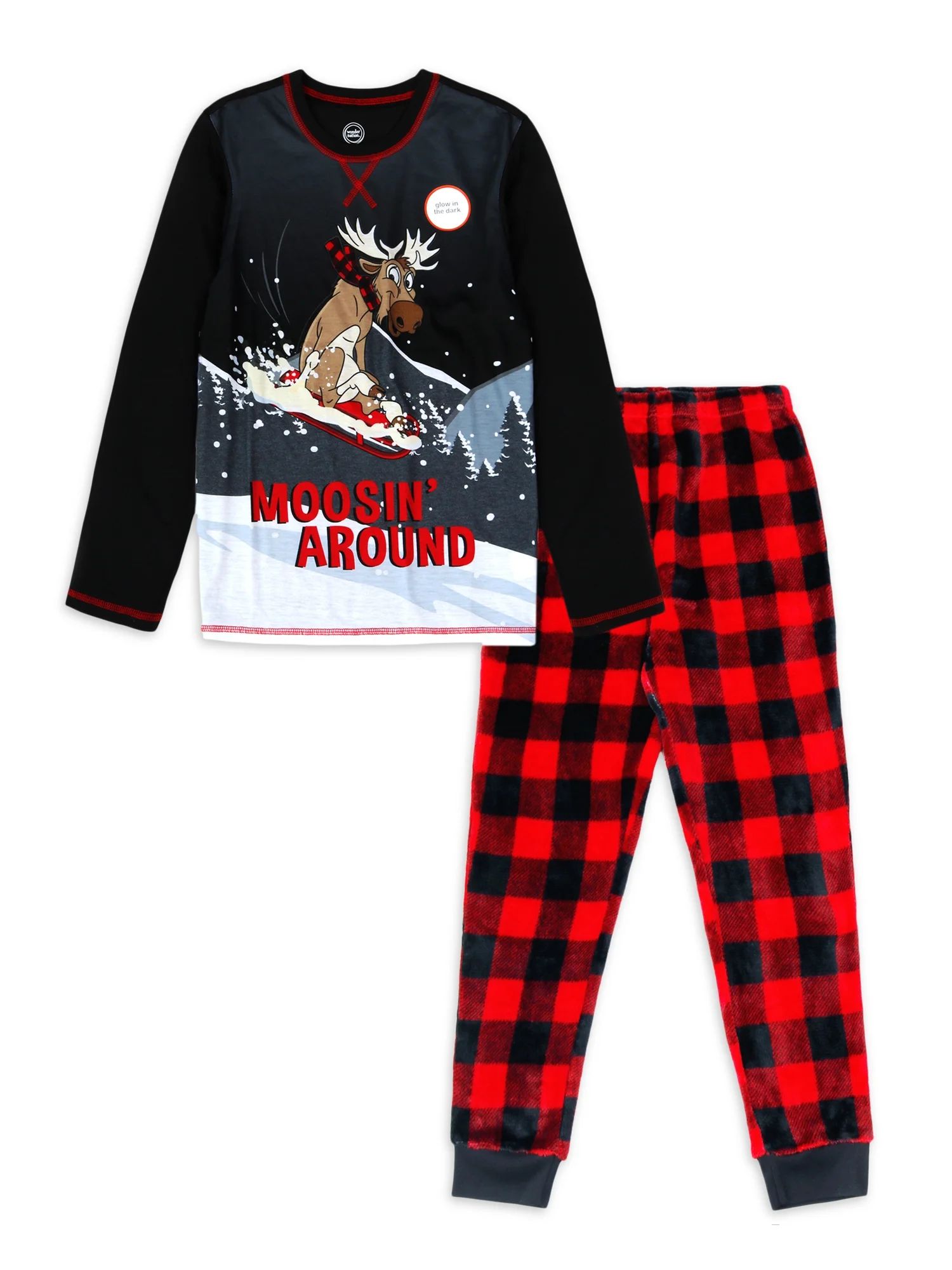 Wonder Nation Boys Long Sleeve Pajama Shirt and Pants, 2-Piece Set, Sizes 4-18 & Husky - Walmart.... | Walmart (US)