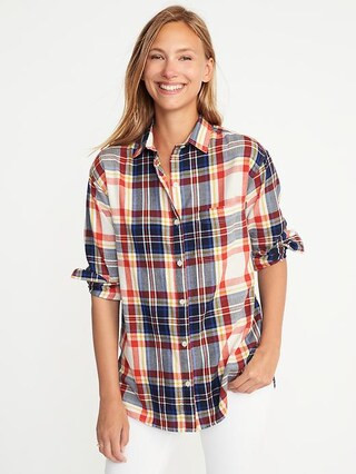 Old Navy Womens Boyfriend Plaid Flannel Shirt For Women Red/White/Blue Size L | Old Navy US