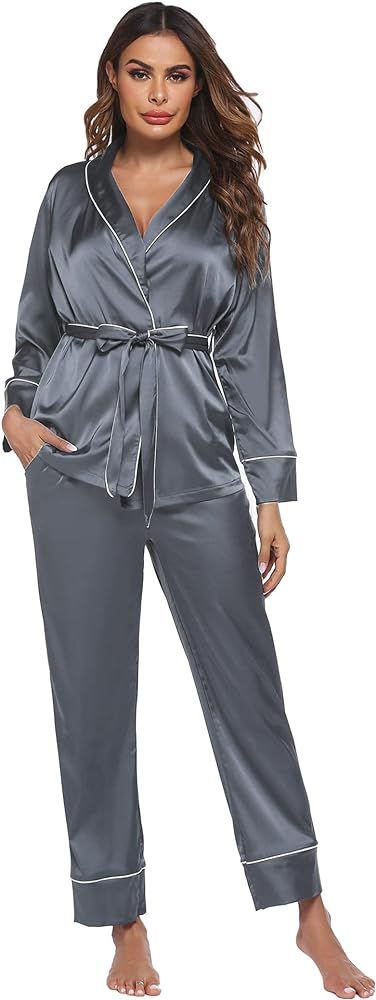 Women Silk Long Sleeve Pajamas Set | Amazon (US)