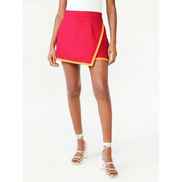 Scoop Women's Wrap Front Linen Skort with Contrast Trim | Walmart (US)