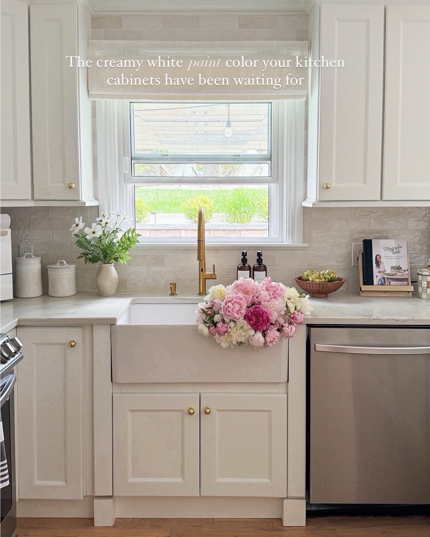 The creamy white cabinet color you’ve all been asking about & tile grout I I used to create the look: 

Grout: Arctic White 
Tile: Zellige looks for less tile from Home Depot & under $9 sq. ft

In our recent kitchen makeover, we used Swiss Coffee by Benjamin Moore at 25% lighter and it’s truly the perfect soft white. Warm, creamy, and never too yellow or stark. 

I’ve been getting so many questions, so I rounded up my top 10 favorite white paints you can save and sample:

	Here’s the list for you to save:
	1.	Swiss Coffee – Benjamin Moore (25% lighter) – what we used in our kitchen. Creamy, warm, and never too yellow.
	2.	White Dove – Benjamin Moore – a go-to soft white with subtle warmth.
	3.	Alabaster – Sherwin-Williams - creamy, calm, and super versatile.
	4.	Shoji White – Sherwin-Williams – warm off-white with greige undertones.
	5.	Chantilly Lace – Benjamin Moore – clean, crisp, and bright.
	6.	Simply White – Benjamin Moore – warm and sunny, great for modern organic homes.
	7.	Cloud White – Benjamin Moore – soft ivory with a classic feel.
	8.	Greek Villa – Sherwin-Williams – light, creamy, and easy to live with.
	9.	Oxford White – Benjamin Moore – a clean white with soft cool undertones.
	10.	Natural Choice – Sherwin-Williams – warm, earthy, and super cozy.

Linking below all of our kitchen sources including cabinet hardware, lighting, stools, decor, and more 💫

#swisscoffeepaint #benjaminmoorecolors #kitchenmakeover #neutralhome #modernorganicstyle #paintcolorinspo #cabinetpaint #LTKhome #cozykitchenvibes #warmwhitepaint

