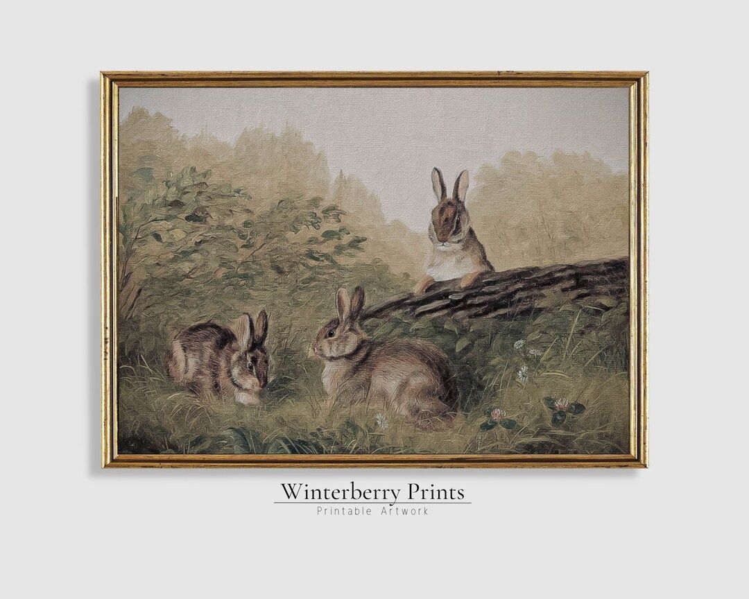 Easter Printable-Vintage Rabbit painting-Vintage Easter prints-Antique Farmhouse Wall Art-Spring ... | Etsy (US)