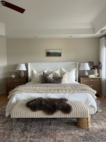 Master Bedroom views! We recently changed rugs in here and swapped the white quilt for this cloud quilt in flax. 

#bedroom #bedding #rug #bedroombench #potterybarn #home #homedecor #masterbedroom 

#LTKSeasonal #LTKstyletip #LTKhome