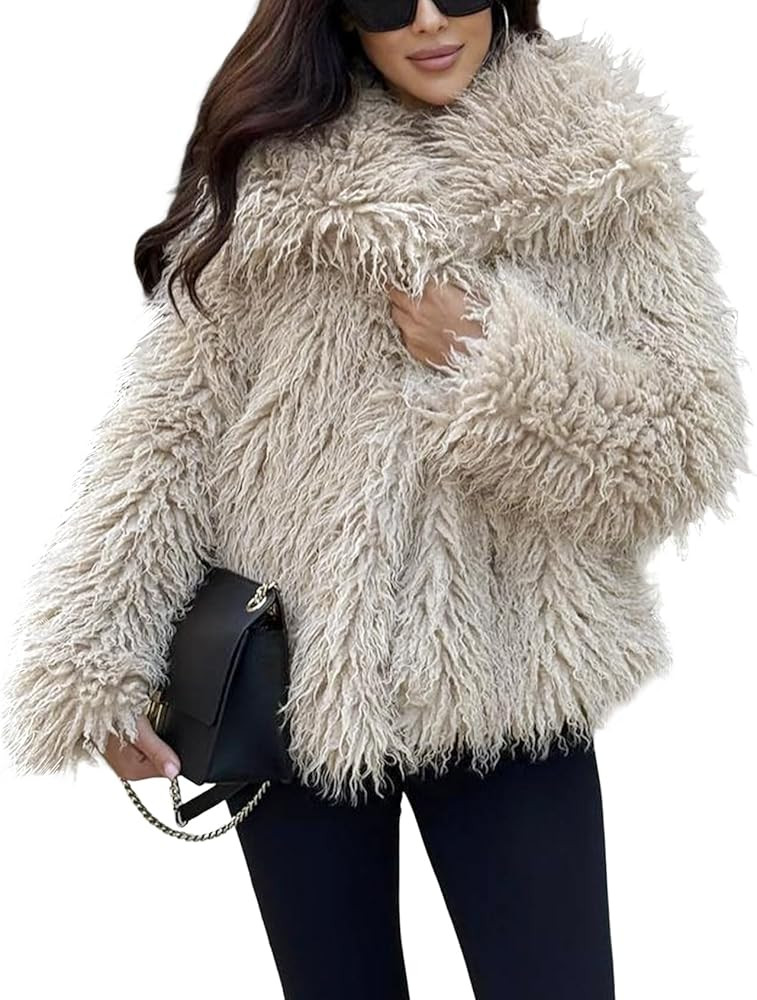Yimoon Womens Faux Fur Coat Winter Fluffy Faux Fur Jacket Long Sleeve Lapel Collar Furry Shaggy P... | Amazon (US)