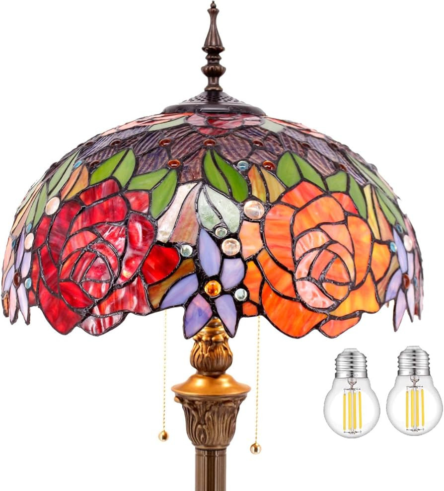 WERFACTORY Tiffany Floor Lamp Red Yellow Rose Stained Glass Standing Reading Light 16X16X64 Inche... | Amazon (US)