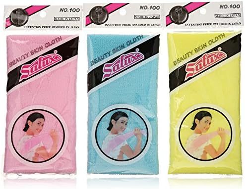 Salux Nylon Japanese Beauty Skin Bath Wash Cloth/towel (3) Blue Yellow and Pink | Amazon (US)
