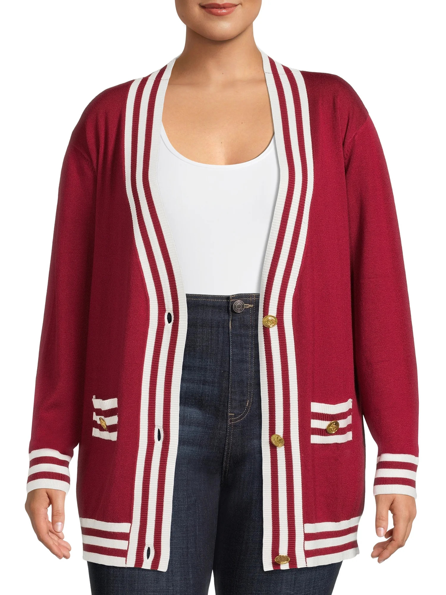 Attitude Unknown Women's Plus Size Varsity Cardigan | Walmart (US)