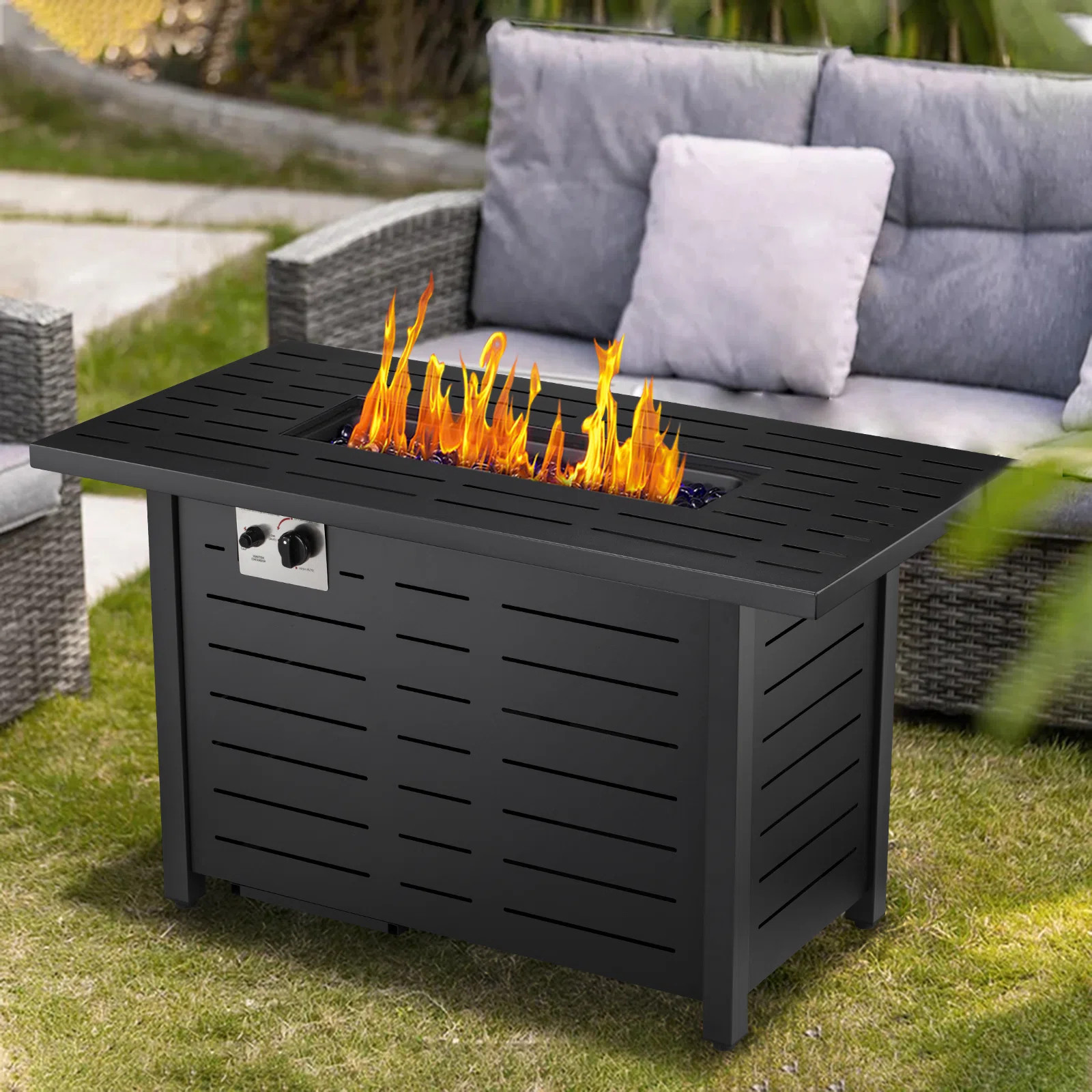 25" H x 43" W Iron Propane Outdoor Fire Pit Table with Cover | Wayfair North America
