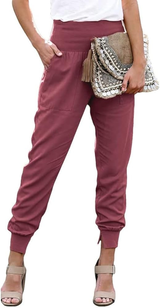 Dokotoo Womens Fashion Casual Drawstring Elastic Waist Cotton Jogging Jogger Pants with Pockets | Amazon (US)