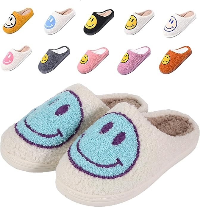 Smiley Face Slippers, Rosyclo Women's Retro Soft Cute Indoor Outdoor Happy Face Shoes, Cozy Trend... | Amazon (US)