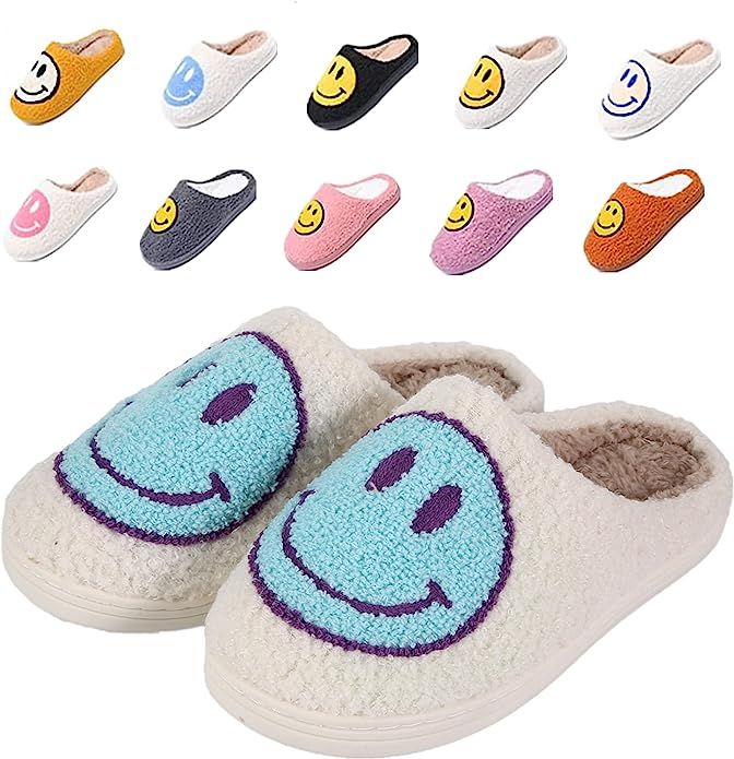 Smiley Face Slippers, Rosyclo Women's Retro Soft Cute Indoor Outdoor Happy Face Shoes, Cozy Trend... | Amazon (US)