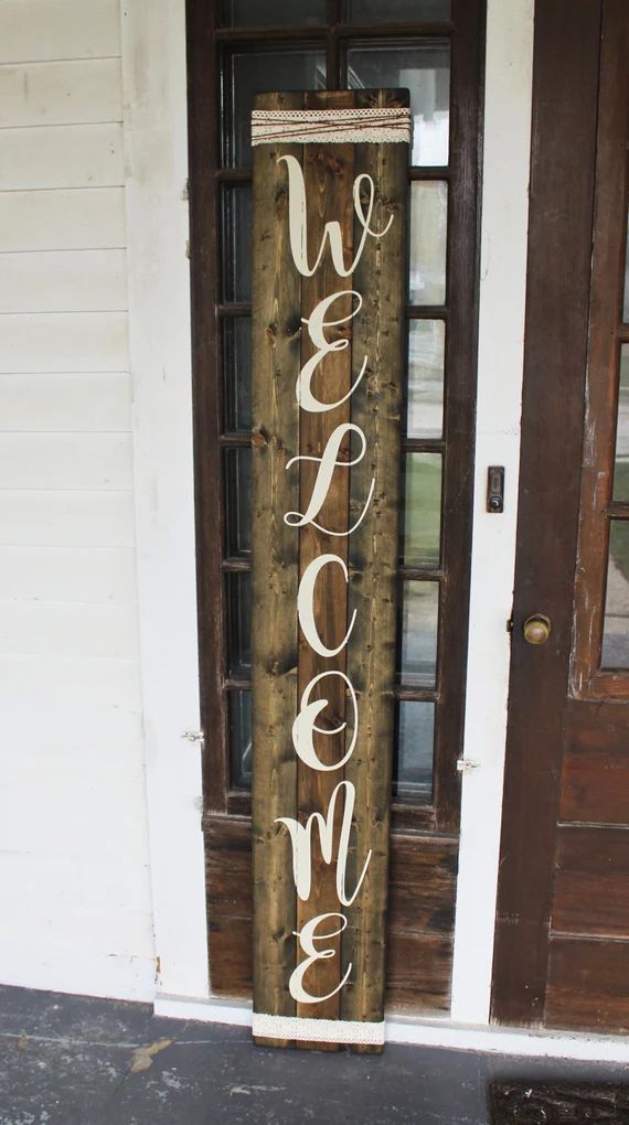 Wooden Dark stained Welcome Sign for the front porch|Vertical|Tall|Patio|Outdoor|Rustic|Farmhouse... | Etsy (US)
