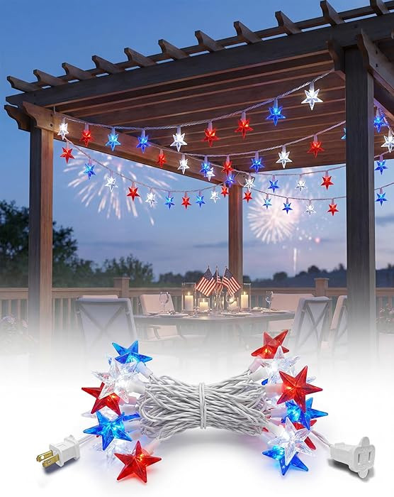 4th of July Star String Lights, 13.6FT 35 LED Red White Blue Lights Outdoor, Pre-Assembled Patrio... | Amazon (US)