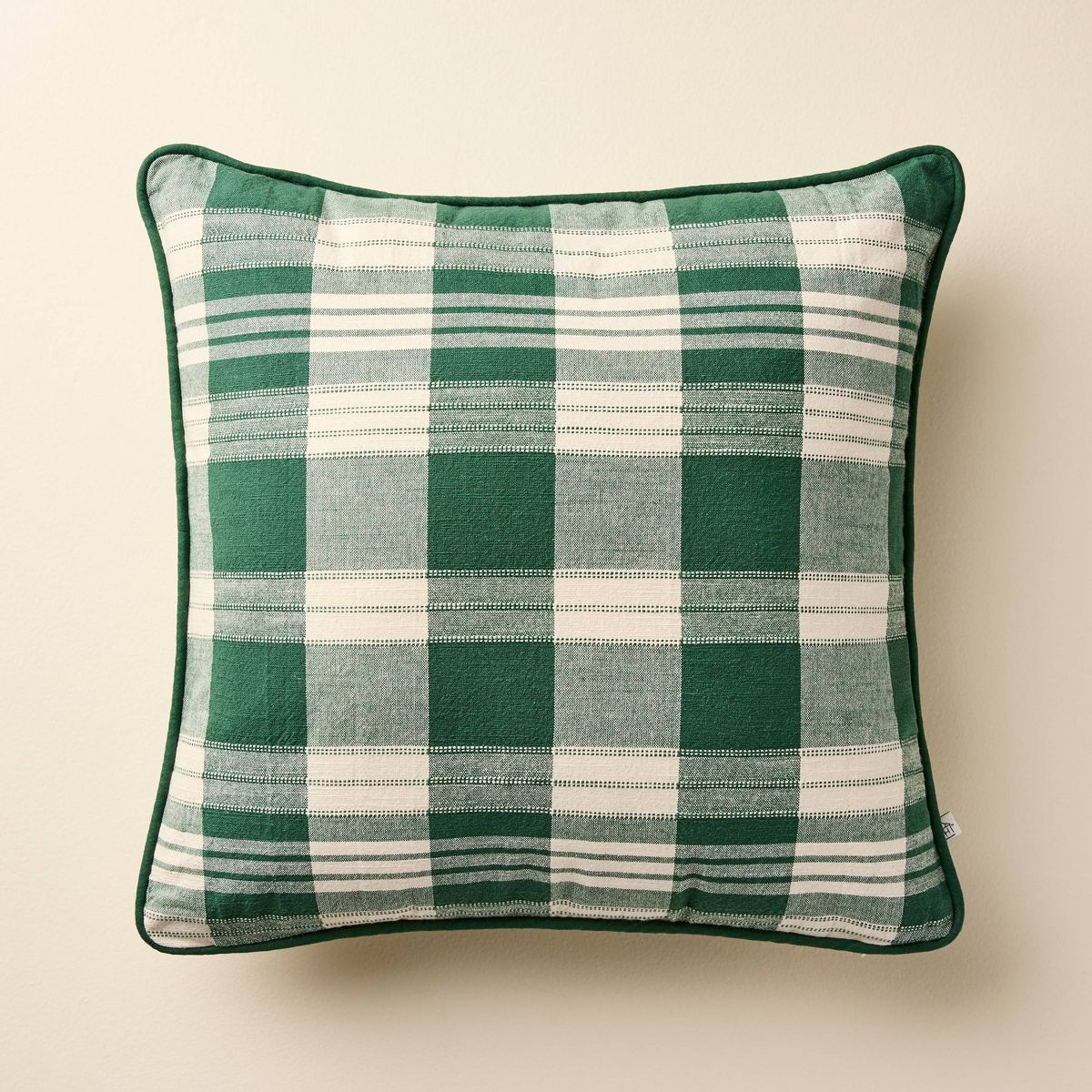 18"x18" Plaid Square Toss Pillow Cream/Green - Hearth & Hand™ with Magnolia | Target