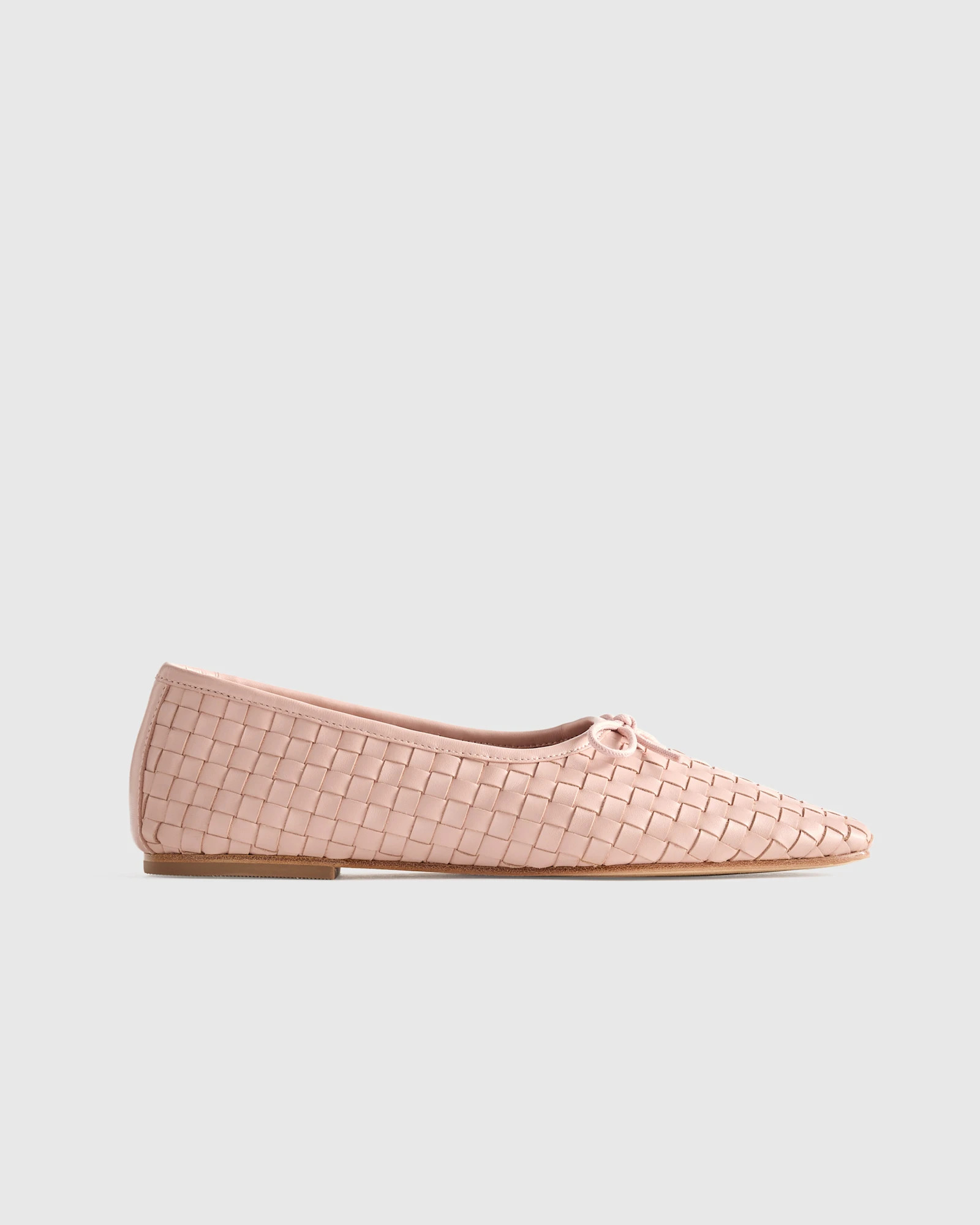 Quince | Women's Italian Leather Handwoven Square Toe Ballet Flat in Cognac, Size 5 | Quince