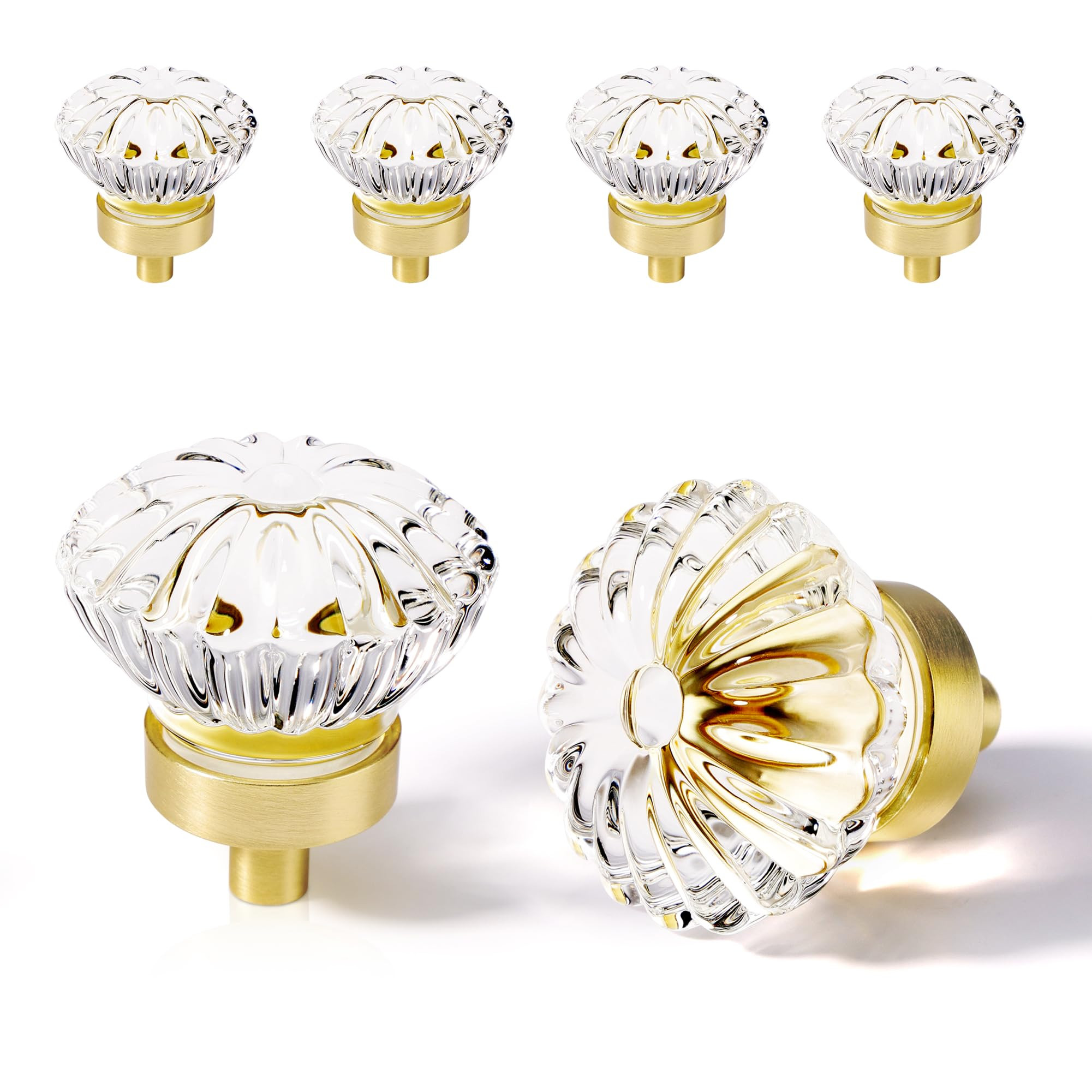 Brushed Gold Crystal Cabinet Knobs Cabinets Knob, 4 Pack Flower Vintage Glass Clear Crystal Small... | Amazon (US)
