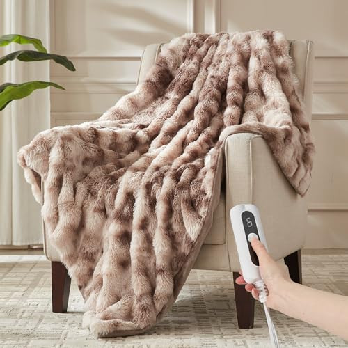 ACCU-WARMTH Heated Blanket Twin Size- Plush Thick Bubble Faux Fur Heated Blanket, Fast Heating Electric Blanket 6 Heating Levels & 10 Hours Auto-Off, Machine Washable, 62"x84", Patterned Taupe | Amazon (US)