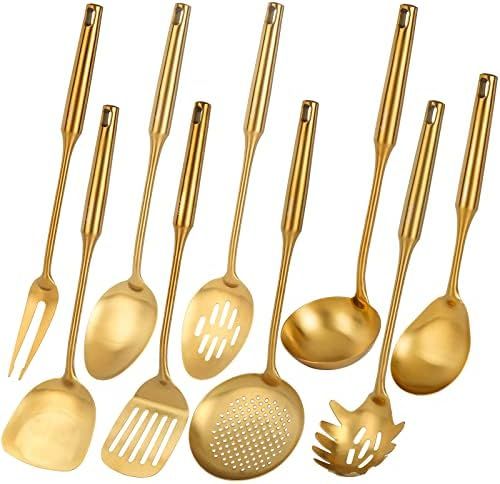 Gold Kitchen Utensils Set, Standcn 9 PCS 304 Stainless Steel All Metal Cooking Tools with Meat Fo... | Amazon (US)