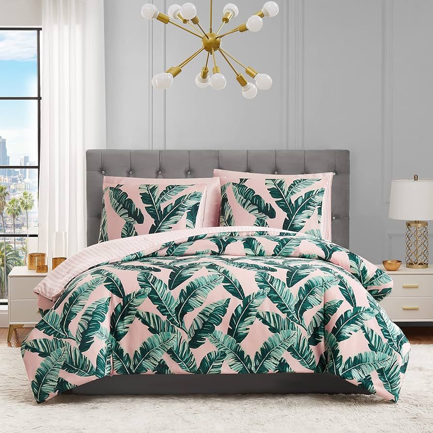 Juicy Couture Queen Tropical Palm Tree Satin Comforter Set - Tropical Coastal Themed 3-Piece Mach... | Amazon (US)