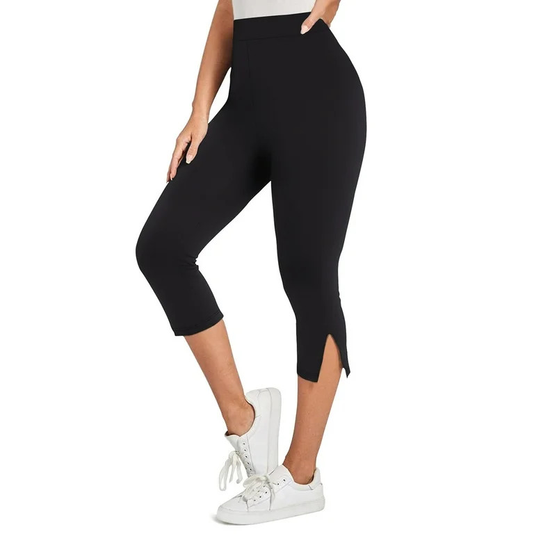 aidice Capri Pants for Women Summer High Waisted Slim Fitting Side Split Casual Solid Color Cropp... | Walmart (US)