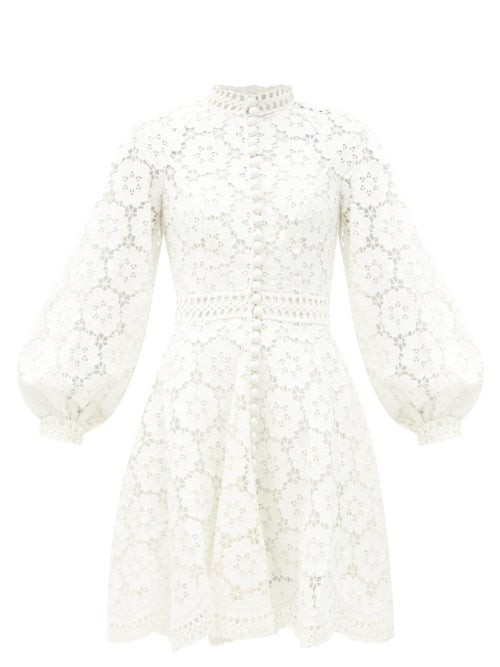 Zimmermann - Bells Linen-blend Guipure-lace Mini Dress - Womens - Ivory | Matches (US)