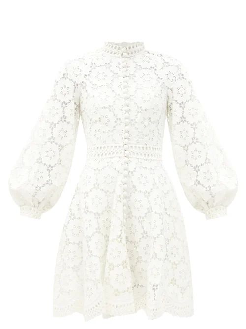 Zimmermann - Bells Linen-blend Guipure-lace Mini Dress - Womens - Ivory | Matches (US)