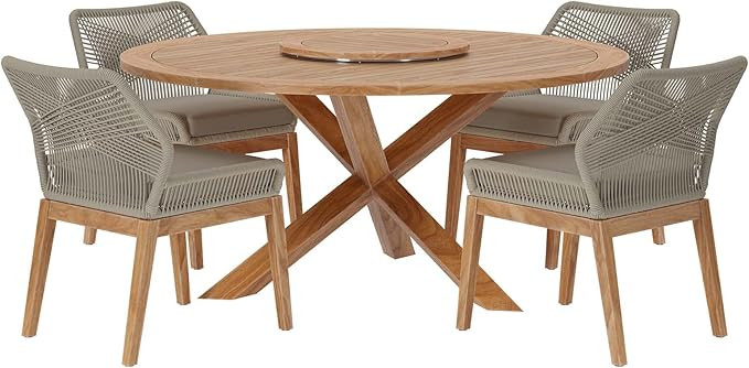 Modway Wellspring 5-Piece Outdoor Patio Dining Table Set in Light Gray Greige | Amazon (US)