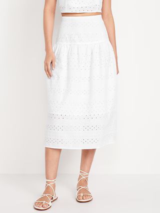 Dropped-Waist Eyelet Midi Skirt | Old Navy (US)