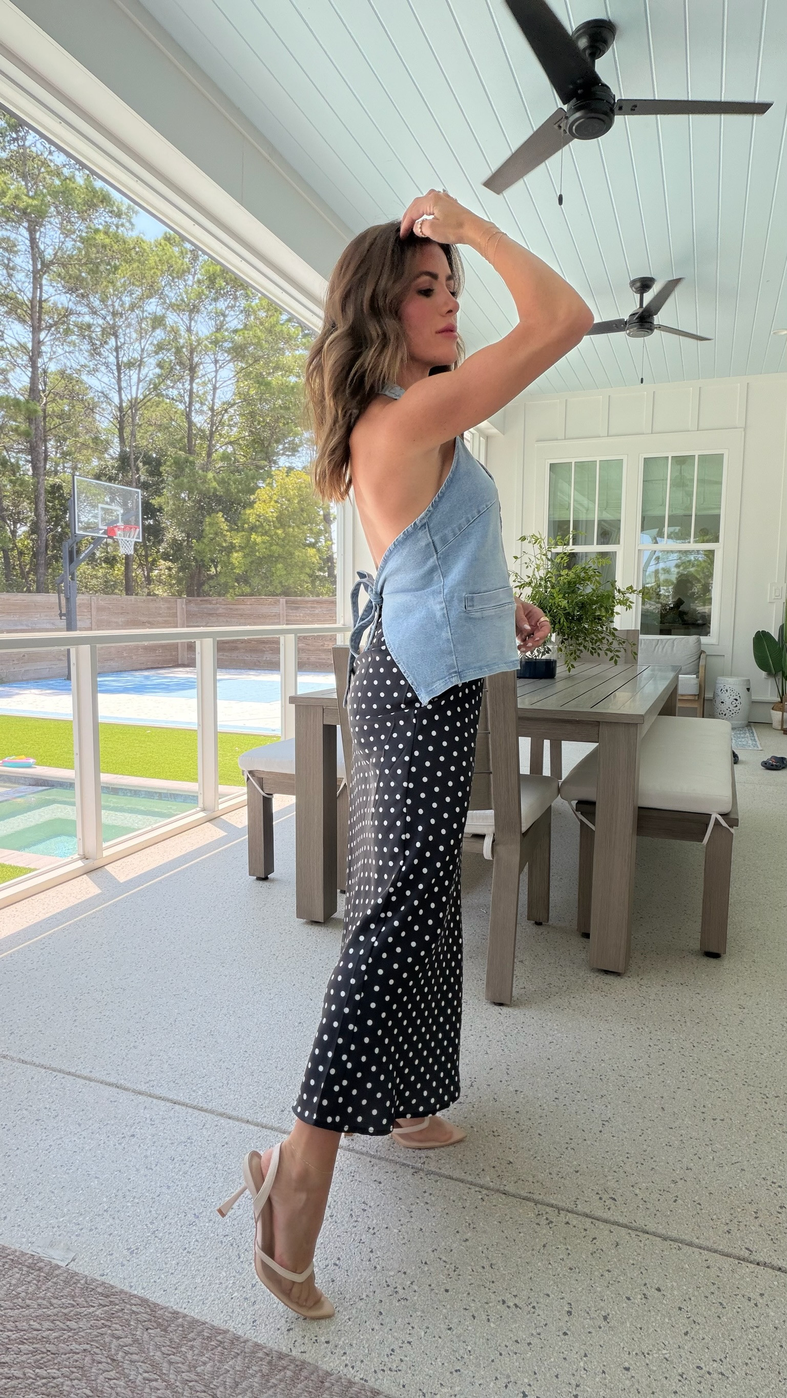 A playful mix of denim and polka dots makes this such a fun, elevated summer look.

denim halter top, polka dot pants, satin pants, summer outfit, chic outfit, date night look, dinner outfit, elevated casual, feminine style, trendy outfit, statement pants, going out outfit, summer evening look, dressy casual outfit, girls night outfit, vacation dinner look, polished summer style, chic summer outfit, effortless evening style, transitional outfit 

 #LTKootd #LTKOver40