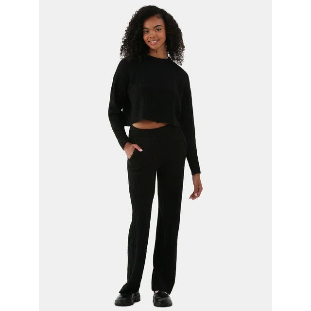 No Boundaries Mixed Stitch Sweater and Pants Set, 2-Piece, Women's | Walmart (US)