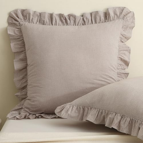 Aryeleay 2 Pack Brown White Plaid Gingham Ruffle Pillow Shams, 100% Washed Cotton Checkered Farmhouse Pillow Covers for Bed/Sofa-24 x24 | Amazon (US)