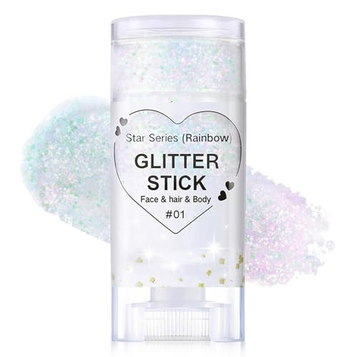 Sparkling Pink Body Glitter Stick, Halloween Face Glitter Makeup,Holographic Hair Glitters Mermaid Makeup Rave Outfits for Women, Shimmer Face Paint Stick for Christmas (Sparkling Pink) | Amazon (US)