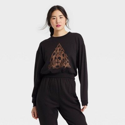 Women's Def Leppard Graphic Sweatshirt - Black Leopard Print | Target