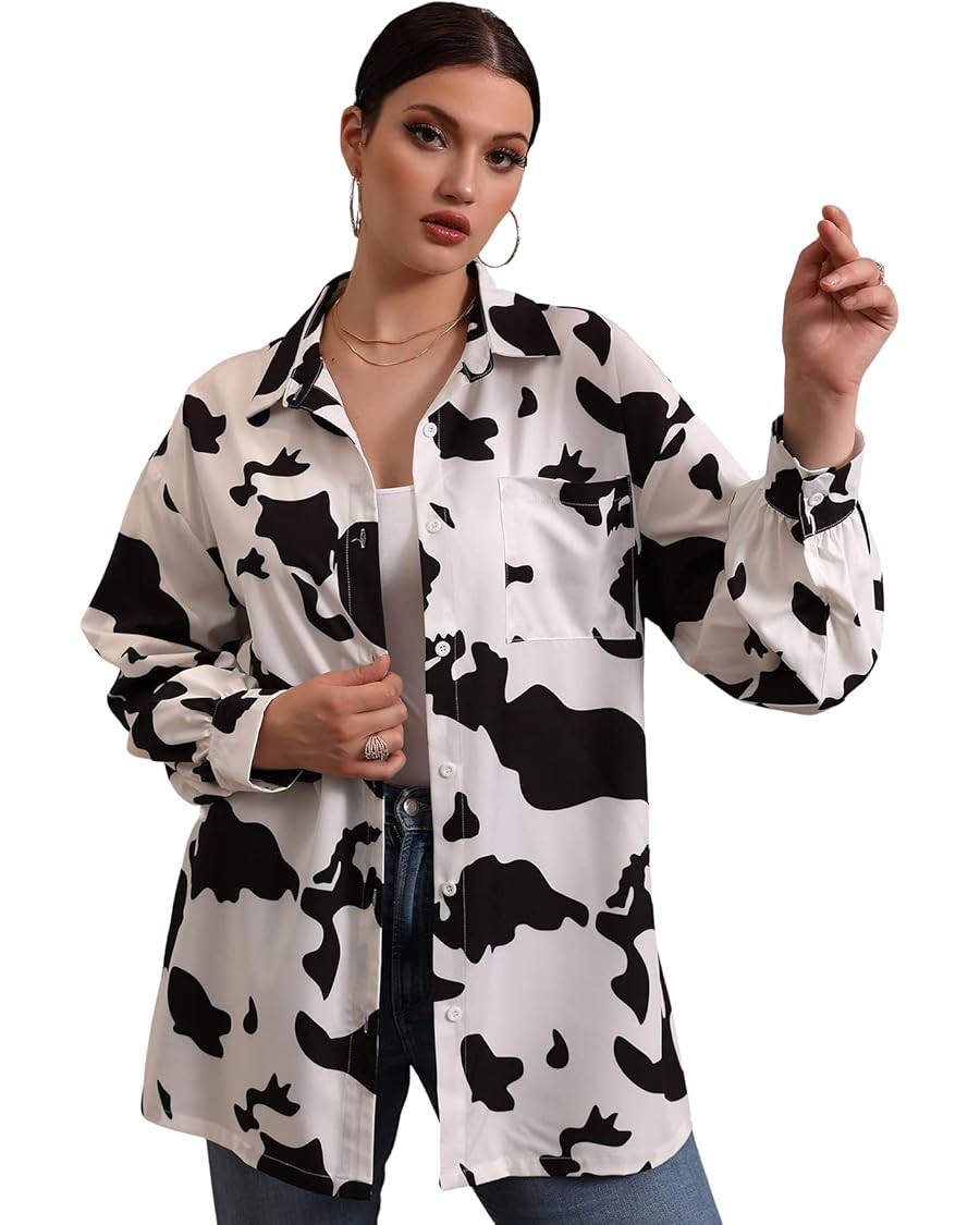 WDIRARA Women's Plus Size Long Sleeve Colorblock Button Up Boyfriend Pocket Shirt Blouse | Amazon (US)