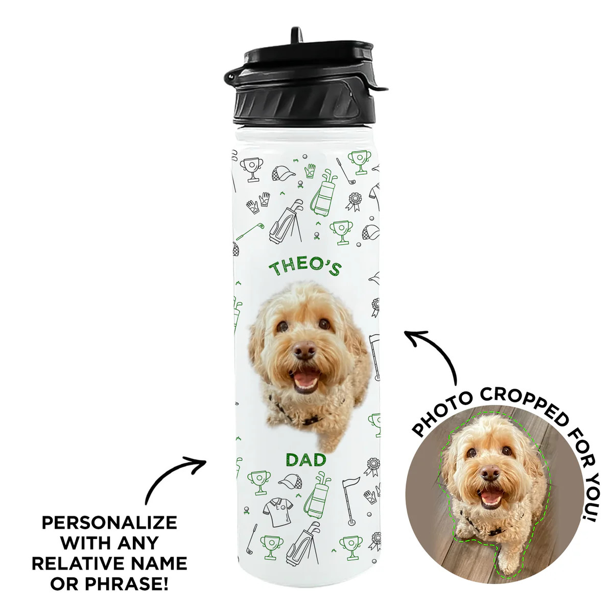 Personalized Pet Golf Water Bottle | Type League Press