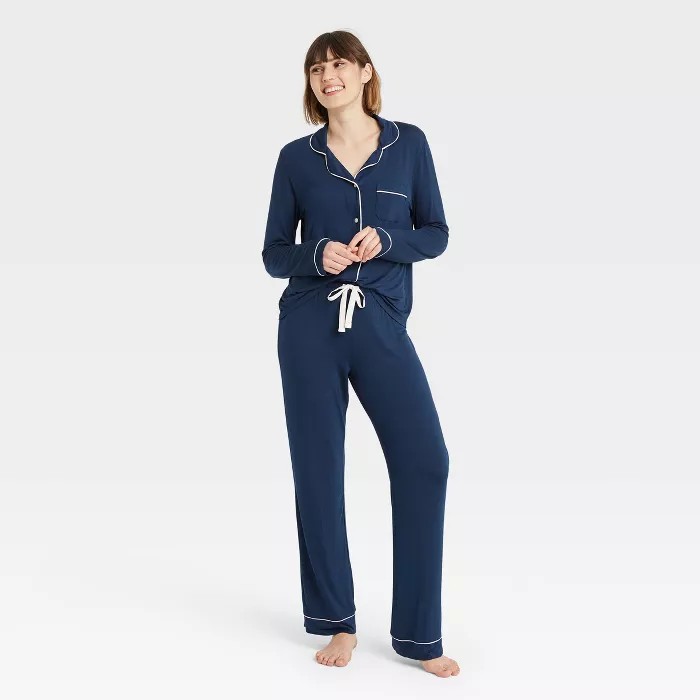 Women's Beautifully Soft Long Sleeve Notch Collar Top and Pants Pajama Set - Stars Above͐... | Target